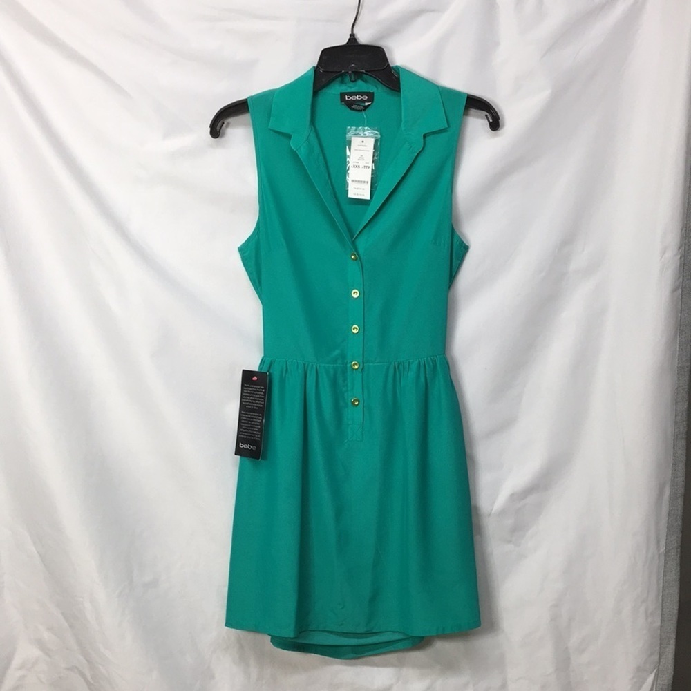 Bebe Women’s Green Sandi Open Back Mini Dress Size XXS NEW With Tags